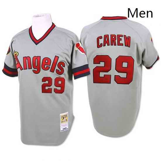 Mens Mitchell and Ness 1985 Los Angeles Angels of Anaheim 29 Rod Carew Authentic Grey Throwback MLB Jersey